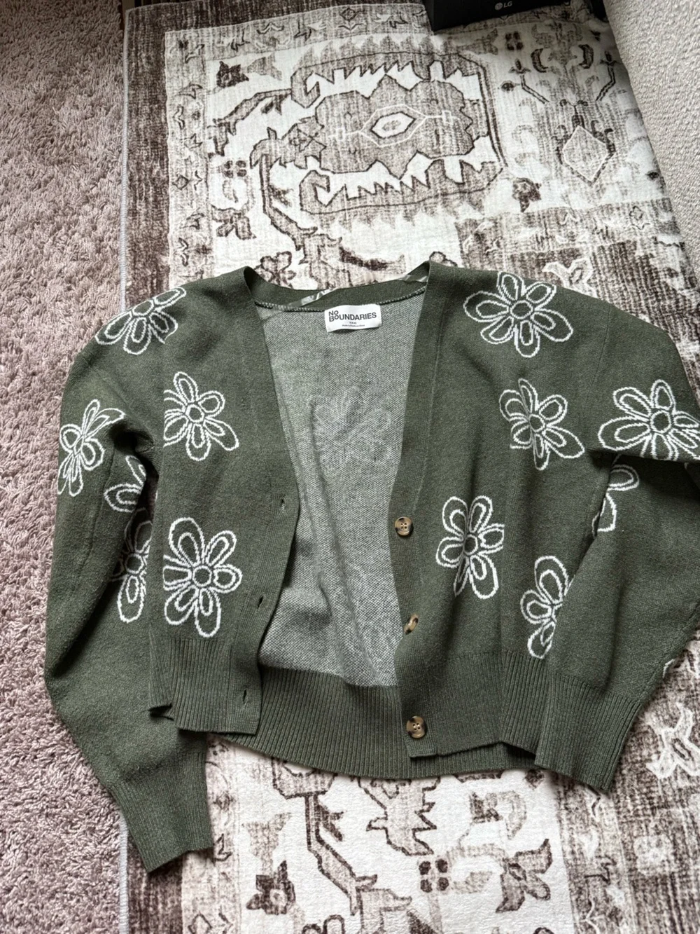 Olive Green Floral Knit Cardigan - Picture 1 of 4
